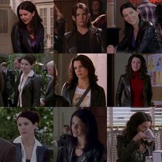 many different pictures of women in leather jackets