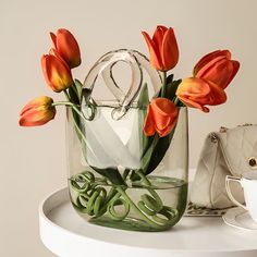 Portable Creative Bubbles Glass Handbag Vase Flower Arrangement Hydroponic Home Decor Vase Vase Fish Tank, Flowers And Vases, Glass Vase Decor, Flower Handbag, Clear Vase, Flower Vase Arrangements, Beg Tangan, House Accessories, Fish Tank Decorations