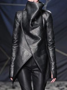 Turtleneck Urban Long Sleeve Plain Leather Coat | stylewe Pu Jacket, Types Of Coats, Faux Leather Coat, Gareth Pugh, Fitted Turtleneck, Futuristic Fashion, Kylie Minogue, Future Fashion, Fashion Seasons