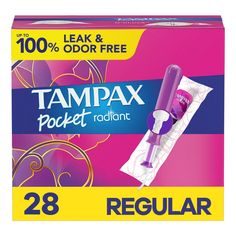 It's a new time for that time of the month. Get up to 100% leak and odor-free protection with Tampax Pocket Radiant compact tampons - experience the same incredible protection of Tampax Radiant tampons in a compact extendable applicator. Designed with a LeakGuard Braid to help stop leaks before they even happen. For protection you can feel good about. Got leaks? Go up an absorbency. Uncomfortable to remove? Go down an absorbency. Free of dyes, perfume, latex*, BPA, and elemental chlorine bleachi Tampon Insertion, Tampon Applicator, Tampax Pearl, Time Of The Month, Feminine Care, Packing Light, Tampon, Get Up, Fragrance Free Products