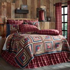 Rustic Country Primitive Braxton Quilt Log Cabin Patchwork, Lodge Bedding, Log Cabin Blocks, Americana Home, Rustic Bedding, Rustic Lodge, Primitive Home, Apple Red, Twin Quilt