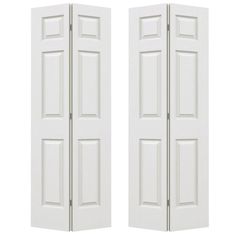 two white doors are open on a white background