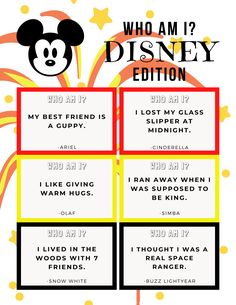 a mickey mouse poster with the words who am i? disney edition written on it