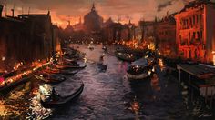 an image of a city at night with boats in the water