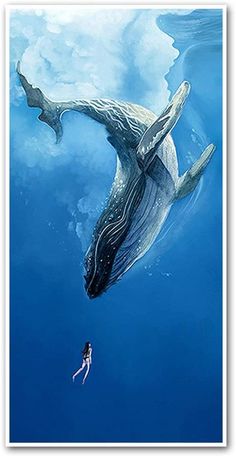 a painting of a humpback whale swimming in the ocean