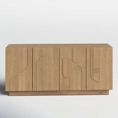 the sideboard is made out of wood and has two doors on one side, and three drawers on the other