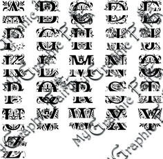 an old english alphabet with letters and numbers in the style of gothic art, including capital font