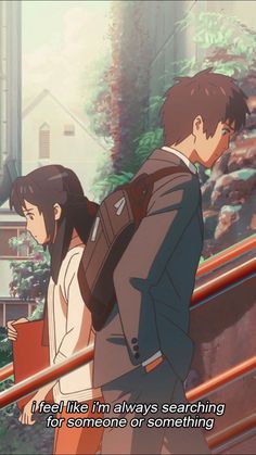 an anime scene with two people walking up some stairs and one is holding a book