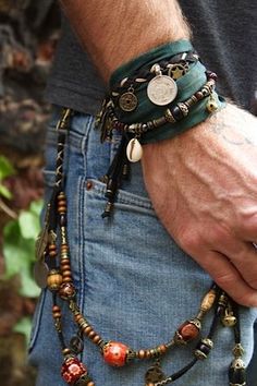 Pirate's Treasure Charm Cuff, £35.00 verablack.com Male Jewelry, Estilo Hippy, Mode Hippie, Boho Men, Estilo Hippie, Jewelry Men, Fashion Mode