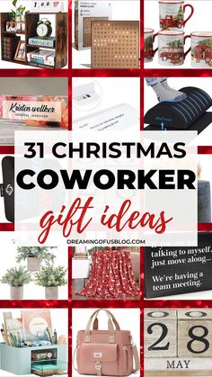 christmas coworker gift ideas with text overlay that reads, 31 christmas coworker gift ideas