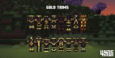 an image of gold trims for the minecraft game, with text overlaiding them