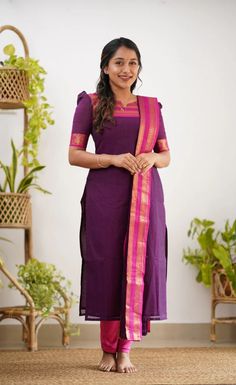 Chudithar Material Stitching Design, Kurta Designs Women Stitching, Chudi Material Stitching Design, Silk Churidar Designs Ideas Patterns, Silk Dress Patterns Indian Kurti, Cotton Dress Material Stitching Designs, Cotton Churidar Designs, Pattu Dresses Designs For Women, South Cotton Suit Designs