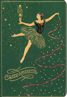 an illustration of a woman in a green dress holding a bottle and streamers with the words cassse noster on it