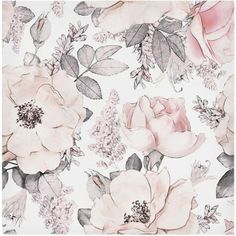 a floral wallpaper with pink flowers and leaves