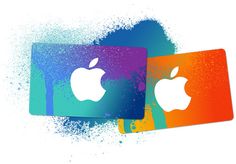 two apple credit cards sitting next to each other on a white background with splatters