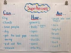 a bulletin board with writing on it that says superheros are fly, climb, climb