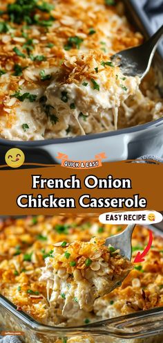 a casserole dish with chicken and cheese in it