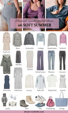 Summer Clothing Palette, Denim For Soft Summer, Outfits For Summer Coloring, Cool Light Summer Outfits, Cool Muted Capsule Wardrobe, Soft Summer Colour Palette Fashion, Outfits For Cool Summer Palette, Soft And Cool Color Palette, Soft Cool Color Palette