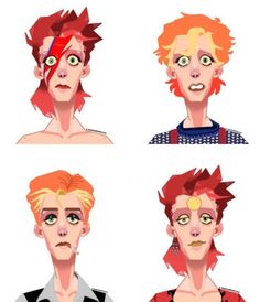 the four faces of a man with different hair colors