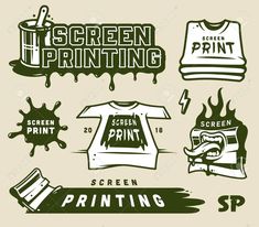 various t - shirts and other items that are being used for printing on the screen