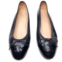 Chanel Black Cambon Leather Ballet Flats Bow Cc Logo Classic Ballerina Made In Italy Size 37.5 Approximately Us 7 - 7.5 See Measurements Below! Very Good Preowned Condition - Normal Signs Of Wear - See All Pictures And Zoom In - They Are Part Of The Description. Sold As Is! Measurements Approximately!: Sole: Outer Sole: 9 3/4" & Inner Sole: 9 1/2" Width: 3 1/8" Heel : 1/2" Heights 2 3/4" Shoes Chanel, Bow Flats, Leather Ballet Flats, Chanel Black, Cc Logo, Chanel Shoes, Flat Shoes Women, Ballet Flats, Loafer Flats