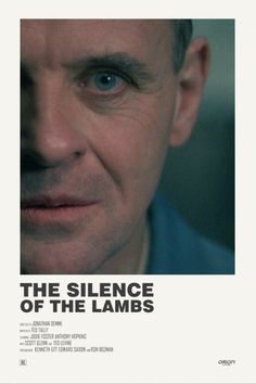 a man with blue eyes stares at the camera in a movie poster for the science of the lambs