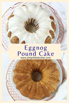 This Eggnog Pound Cake is infused with delicious eggnog in the batter and the topping. This boozy cake is perfect for holiday entertaining!