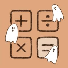 three ghost symbols are depicted on a brown background