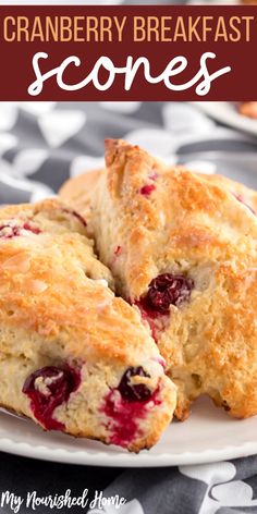 cranberry breakfast scones on a white plate