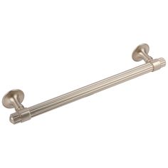 an image of a bathroom towel bar in brushed stainless steel with two arms and one arm