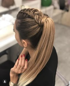 Ponytail Hairstyle Ideas, Fancy Ponytail, Low Ponytail Hairstyles, Chic Ponytail, Dutch Braid Hairstyles, Ponytail Hairstyle, Classy Hairstyles, Dance Hairstyles