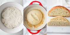 bread and butter are being cooked in a pot on a cutting board next to a loaf of bread