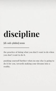 a white piece of paper with the words discipline written in black and white on it