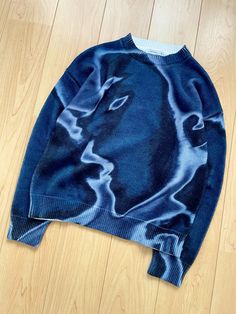 Knitwear Streetwear, Winter Streetwear Sweatshirt In Washed Blue, Winter Jacquard Knit Sweater For Streetwear, Knit Sweater Stussy, Abstract Sweater Knit, City Fashion Photography, Streetwear Cotton Jacquard Knit Sweatshirt, Reworked Clothes, Fire Clothes