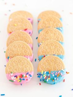 several oreo cookies with sprinkles on them