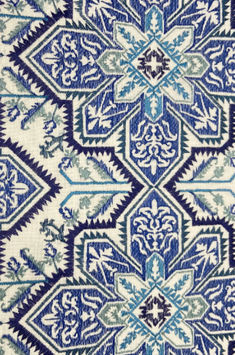 Waverly Crystalline embroidered medallion pattern in blue shades on an off-white polyester cotton fabric. Pillow Sewing, Blue Home, Medallion Pattern, Lapis Blue, Curtain Valance, Blue Home Decor, Blue House, May 1, Sewing Fabric