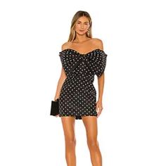 Worn Once, So Cute! Sold Out Online. Dry Cleaned, No Flaws Us4/Xs Bardot Dress, Bow Dress, Dress With Bow, So Cute, Polka Dot, Polka Dots, Black White, Mini Dress, Womens Dresses