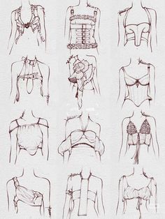 some sketches of different types of bras and blouses on a piece of paper