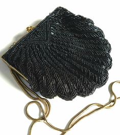 Vintage Black Beaded Clasp Scalloped Clam-shell  Cocktail/Evening Clutch or Shoulder Bag Antique Beaded Evening Bag, Vintage Black Beaded Evening Bag, Black Beaded Evening Bag, Beaded Clasp, Vintage Evening Bags, Beaded Evening Bags, Old Fashioned Cocktail, Vintage Purses, Beaded Purses