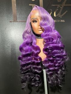 Purple Deep Wave Wig, Ombré Wig Colors, Birthday Hairstyles Wigs, Exotic Wig Hairstyles, Purple Wig Hairstyles, Pink And Purple Wig, Wig Color Ideas, Dark Purple Wig, Closure Quick Weave