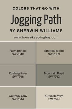 the colors that go with jogging path by sheryln williams, featuring gray and