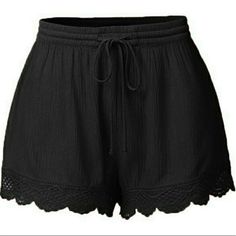 Description：FashionSierra - Women's scalloped drawstring elastic waist shorts Item type: ShortsGender:WomenPant Length:Above KneePant Type:Lounge PantsElasticity:Non-stretchyWaist Line: Mid WaistStyle:CasualMaterial:PolyesterClousure Type:Elastic WaistPattern:SolidColor: Black, Blue, Burgundy, Beige, Orange, Light BlueSeason:SummerOccasion:Daily/Beach Hipster Summer, Estilo Hipster, Trendy Leggings, Casual Summer Pants, Tokyo Street Fashion, Black Wide Leg Pants, Tie Shorts, Elastic Waist Shorts, Sweaters And Leggings