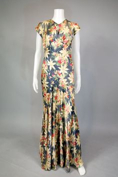 Wedding Dresses With Lace, 1930's Dresses, Bias Dress, Floral Silk Dress