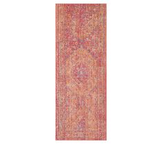 an orange and pink rug on a white background