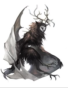 an animal with horns and antlers on it's head is standing in the air