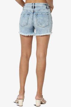 Effortless style is imbued into these denim shorts through considered distressed detailing. The high-waisted pair features large rips at the front and is finished with a raw hem that completes its irreverent design. Women's Stretchy Denim Shorts goes well with summer casual blouse, t-shirts for home, summer holidays, casual, daily life, shopping, going out, party, street look.Washed light blue denim shortsBelt loops, Five pockets, Ripped and distressed detailsUnfinished hem, Faded finish, Design Trendy Distressed Shorts, Light Wash Distressed Cutoff Shorts, Distressed Light Wash Cutoff Shorts, Trendy High-waisted Distressed Jean Shorts, Trendy Distressed High-waisted Jean Shorts, Light Wash High-waisted Distressed Jean Shorts, Trendy Distressed Medium Wash Shorts, Ripped High-waisted Medium Wash Shorts, Light Wash Distressed Jean Shorts