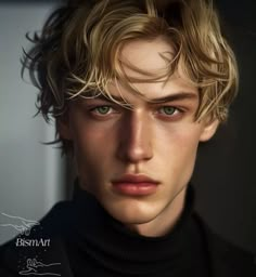 a young man with blonde hair and blue eyes