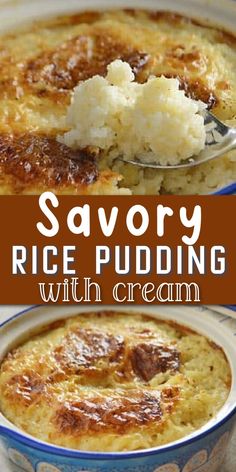 Bowls of rice pudding with a creamy texture with Pinterest overlay. Savory Rice Pudding, Heavenly Rice Recipe, Cream Of Rice Recipes, Rice Cream Recipe, Egyptian Rice, Cream Of Rice, Ugandan Food, Egyptian Food Recipes, Oven Baked Rice