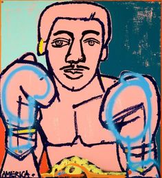 a painting of a man with boxing gloves