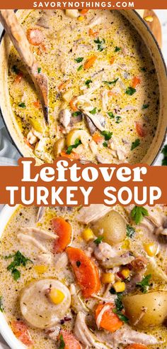 two bowls filled with leftover turkey soup